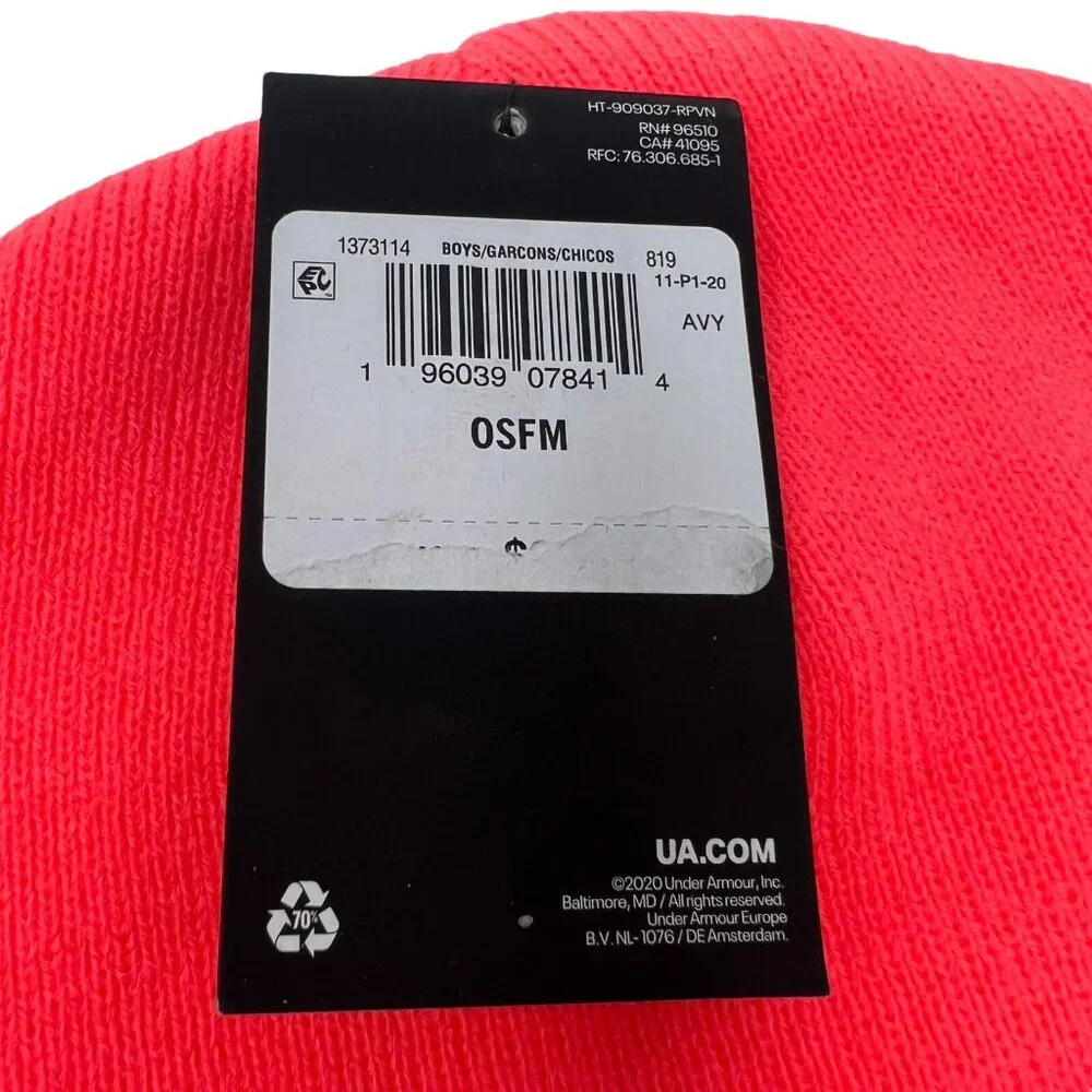 Under Armour Halftime Cuff Beanie Hat OSFM Boys Neon Pink Brilliance 1373114 NWT